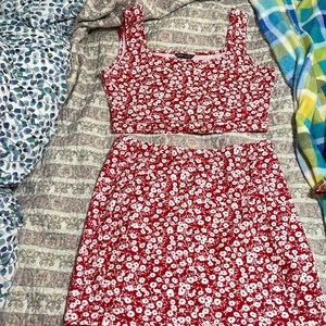 Red and white skirt set